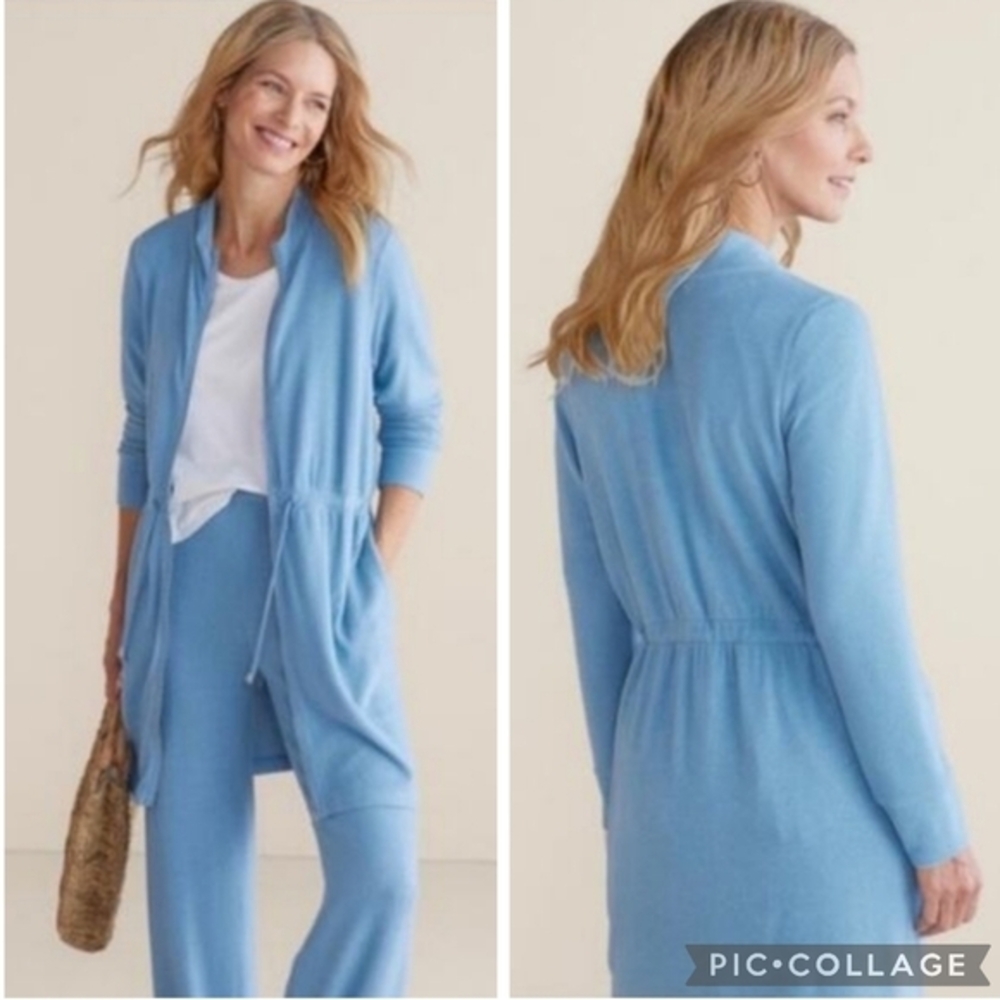 Soft Surroundings Eleve Zip-Up Cardigan Sweater Jacket‎ Size M Light Blue Comfy